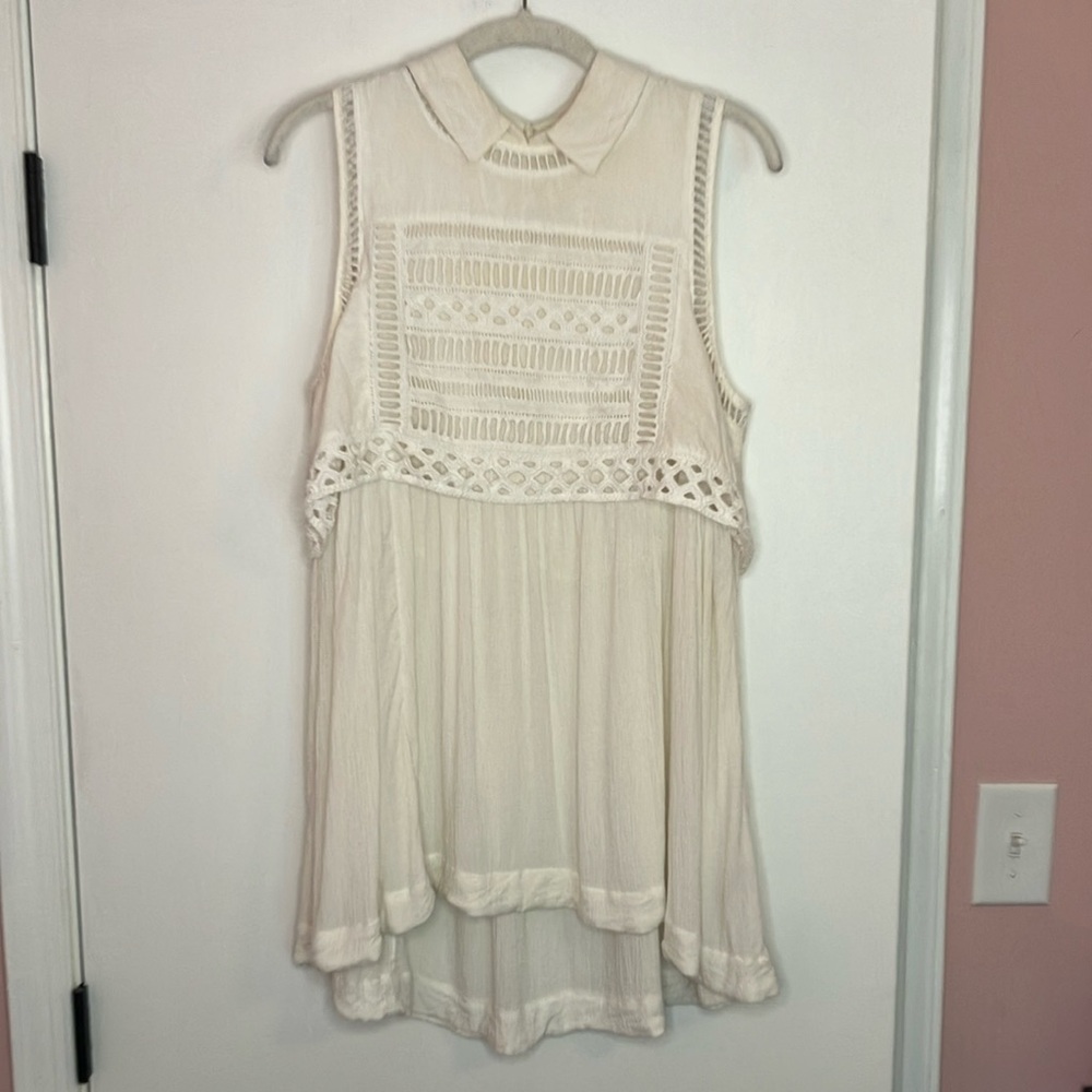 Free People cream eyelet collared tunic top - Picture 2 of 9
